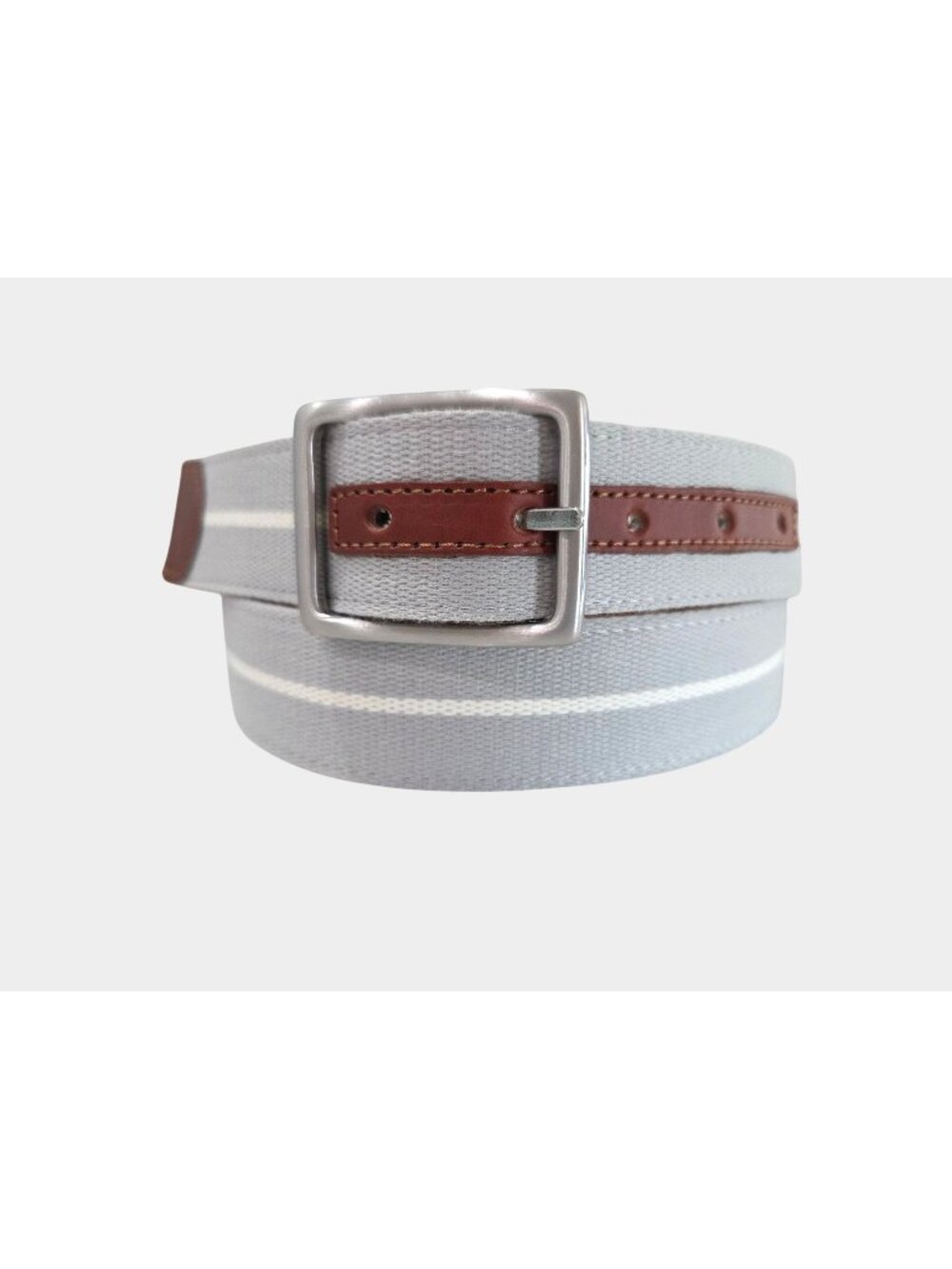Vineyard Vines 40 Heritage Reversible Italian Leather & Canvas Belt Gray Stripes